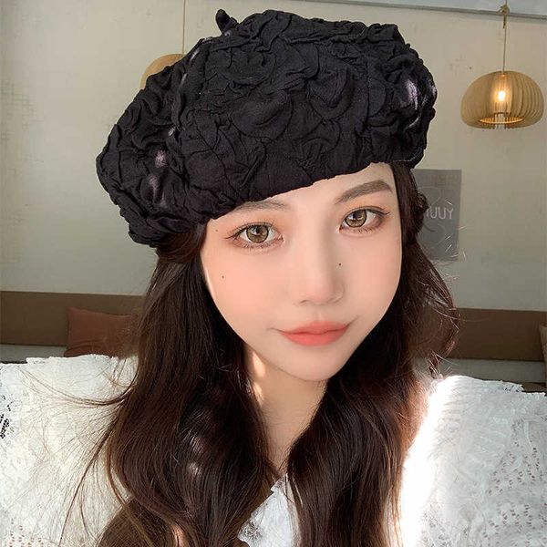

berets japanese lazy fold bubble beret autumn and winter sun protection artist solid color mushroom hat sombreros de mujer g220612, Blue;gray