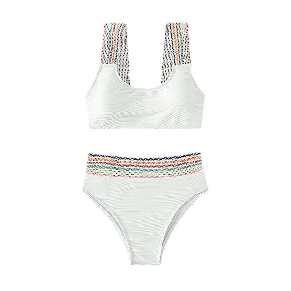 

rainbow straps two-pieces suits high waist swimwear tank vintage bikinis brazilian summer women water sports wear lady retro swimming equip