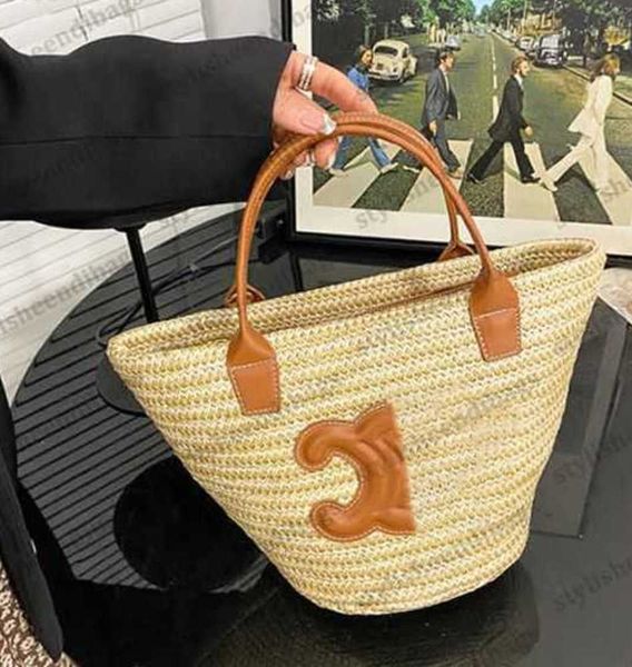 

designer bag women's fashion woven vegetable basket bag arc de triomphe straw bucket bag handbag shoulder bag messenger bags27