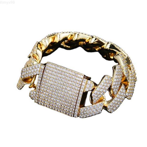 

18k gold plated luxury hiphop jewelry 925 sterling silver vvs moissanite diamond iced out cuban link bracelet for men