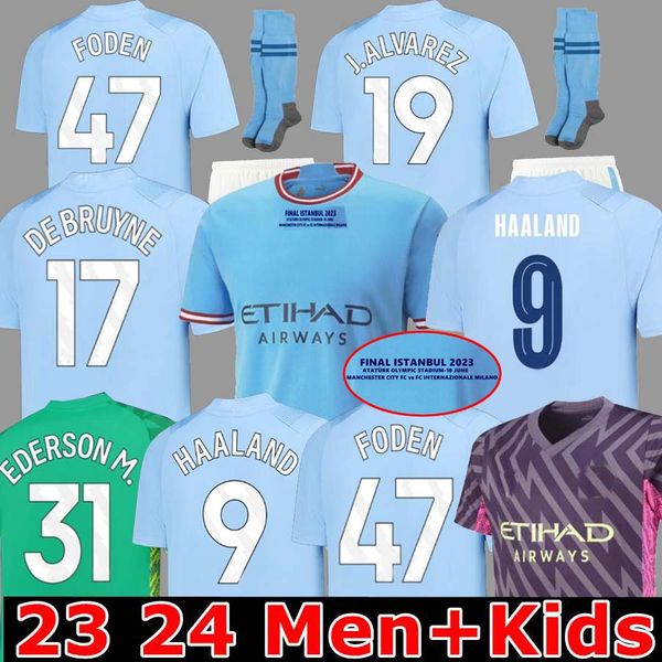 

fans player version haaland soccer jerseys 22 23 24 de bruyne mans cities grealish mahrez foden ferran 2023 2024 football shirt uniforms men, Black;yellow