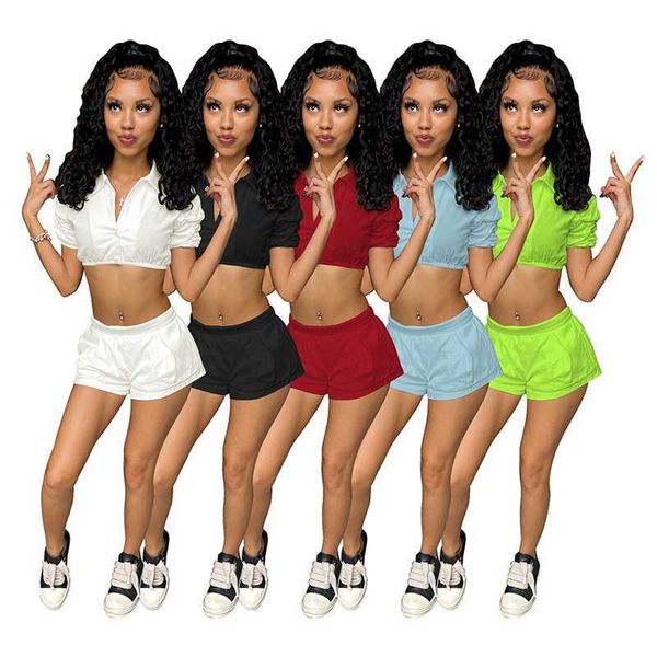 

2023 new womens tracksuits designer summer clothes two piece set short sleeve zipper shirt crop and shorts sweatsuits, Gray