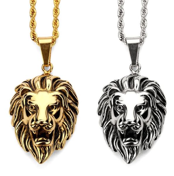 

fashion men lion head pendant necklace hip hop jewelry steel 18k gold plated 60cm long chain filling pieces men039s gift4471063, Silver