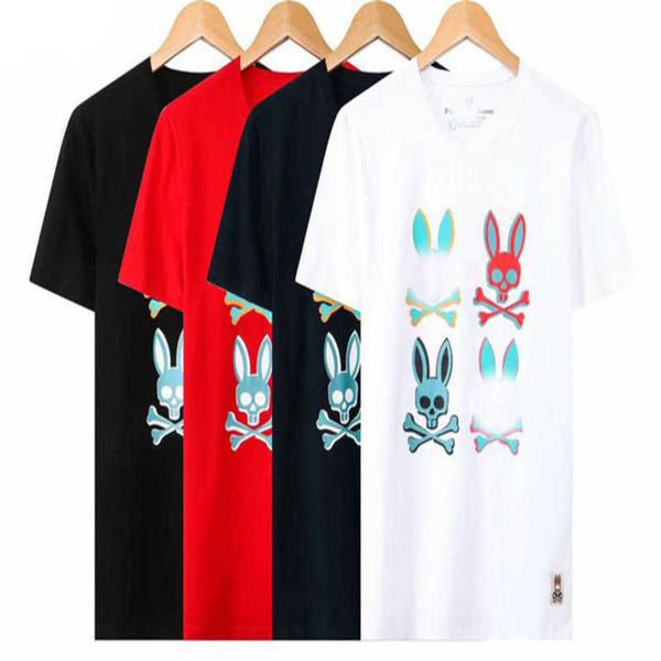 

psycho bunny men's short t-shirt colorful skull rabbit hoodlum round neck european and american street fashion couple m-xxxl#065m1w, White;black