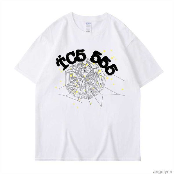 

mens sweatshirt designer t shirt sp5der short sleeved t-shirt hip hop trend t-shirts 555 spider web print tshirt men women round neck pullov, White;black