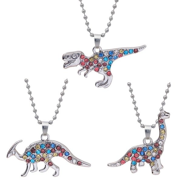 

fashion cute dinosaur pendant necklace designer south american silver plated colorful rhinestone pendants womans mens necklaces jewelry chok