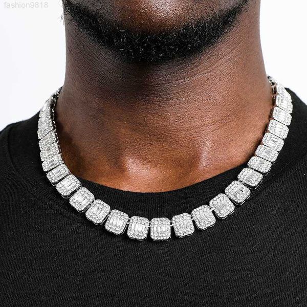 

solid 925 silver tennis necklace iced out hip hop jewelry gra baguette 10mm diamond moissanite tennis chain