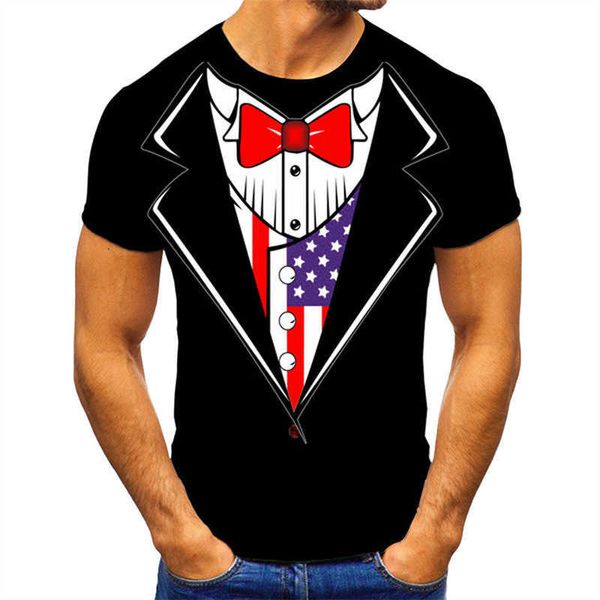 

t-shirt fashion suit fake two pieces 3d printing men's slim fit yqk, White;black