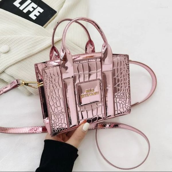 

evening bags patent leather handbags for women 2023 trend fashion stone pattern shoulder bag woman personality luxury small square tote