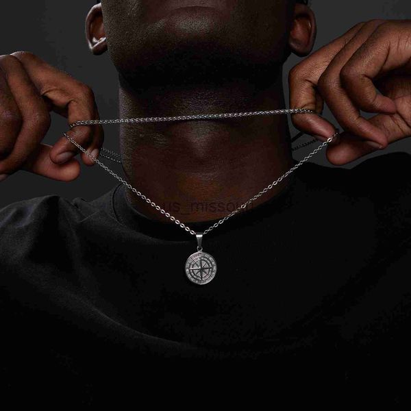 

pendant necklaces layered necklaces for men sailing travel compass pendant stainless steel cuban figaro wheat chain casual retro collar j230, Silver