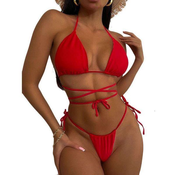 

backless lace up womens swimsuit set pure color bikini wholesale, White;black