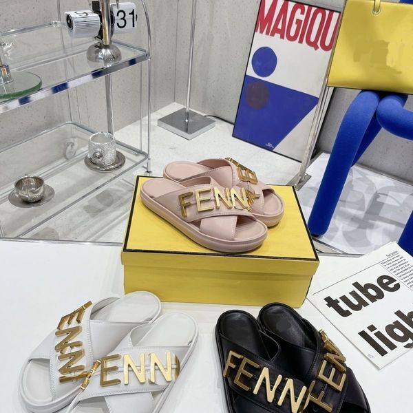 

slippers fashion women men sandal luxury designer lady letter metal featured intersection gentlemen colorful canvas letter anatomic leather, Black