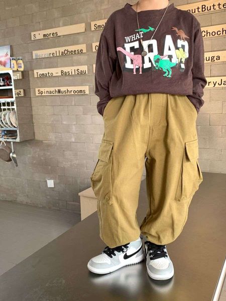 

new spring children's pants loose outdoor casual japanese style boys' cargo pants fashion elastic waist pocket design baby clothin, Blue
