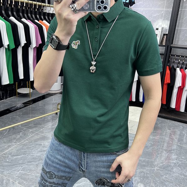 

men's t-shirt polo shirt horse embroidered brief lapel half sleeved 2023 summer fashion business trend male tees cotton man clothing m-, White;black