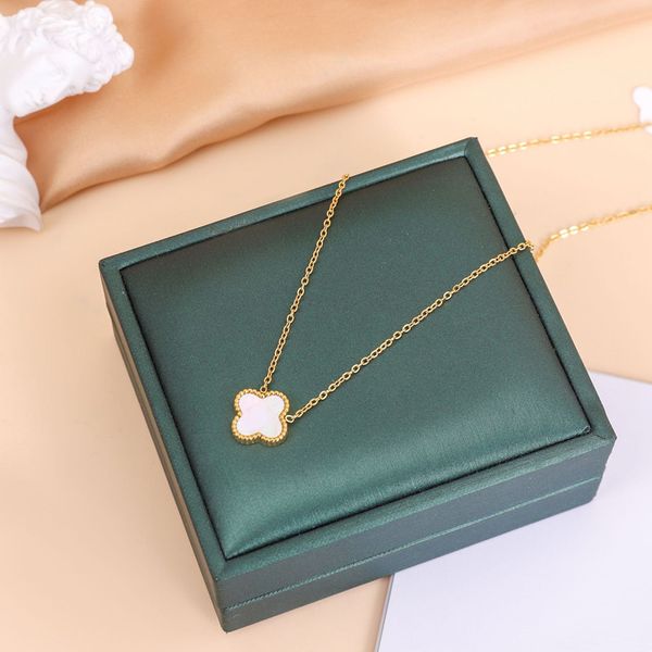 

luxury jewelry gold chain diamond necklace van clover necklace mother-of-pearl green flower necklace chain classic stainless steel necklace, Silver