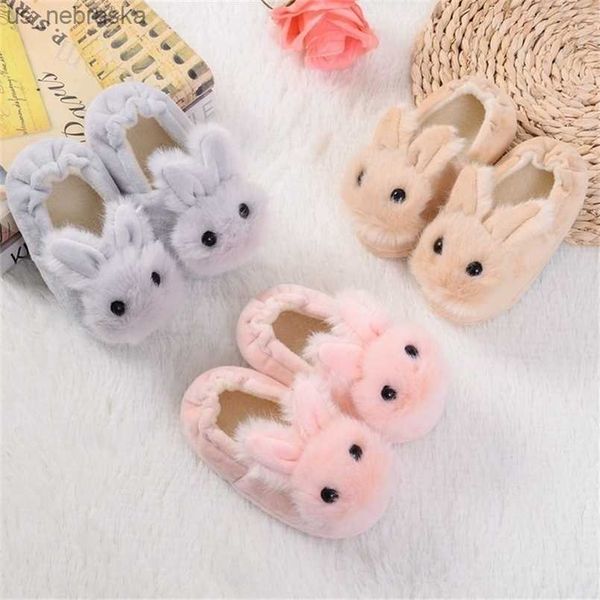 

slipper 29y winter kids cute cotton slippers children' warm nonslip baby girls cartoon plush rabbit cotton slippers 220927 l230518, Black;grey