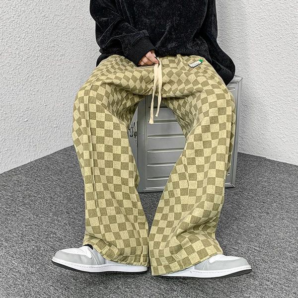 

pants 2023 youth streetwear black plaid mens joggers straight harem pants hip hop trousers