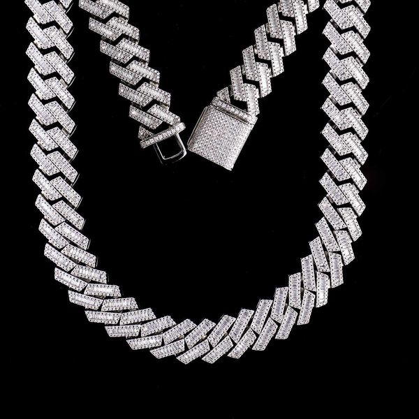 

23mm moissanite baguette new style hip hop big leather bracelet chain cuban link with alloy, Silver