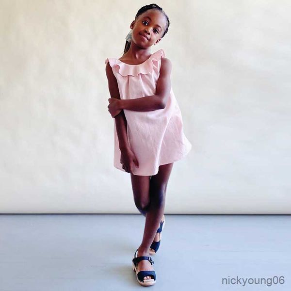 

girl's dresses summer new sleeveless girls dress with around neck backless kid's casual cotton and classic sundress r230612, Red;yellow