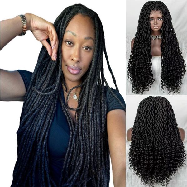 

30 inch long synthetic hair black color dreadlock 9*6 front lace closure wig for black woman, Black;brown