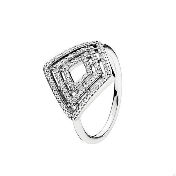 

geometric lines ring for pandora authentic sterling silver vintage rings designer jewelry for women girls crystal diamond ring with original, Slivery;golden