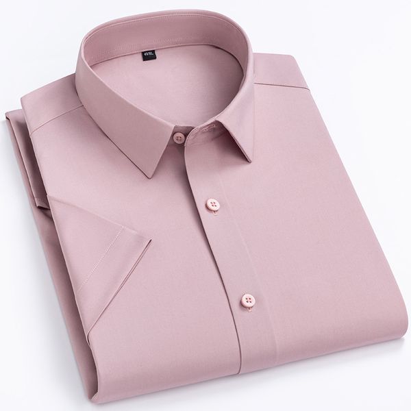 

5xl short sleeve male dress shirts bamboo fiber soft business solid men formal shirt no pocket comfotable cool regular fit, White;black
