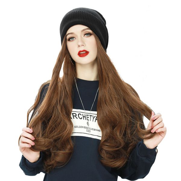 

the 22 -inch hat wig female long hair big wave wigs have many style choices, support customization, Black
