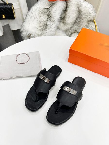 

luxury elixir women summer beach slippers chain flat one word sandal lady flat silpper palladium plated buckle flip flops shoes size 35-44, Black