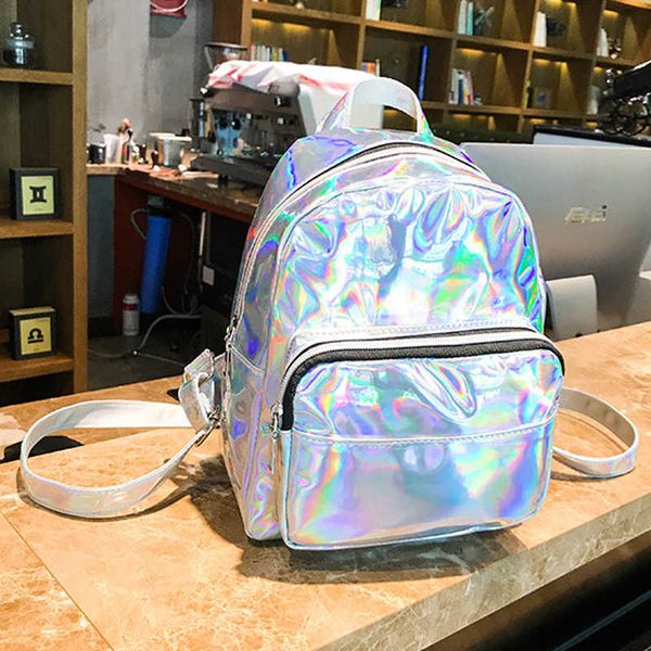 

backpack mini student cute ladies leather hologram backpacks girl school shiny laser silver small backpack 362 j230517