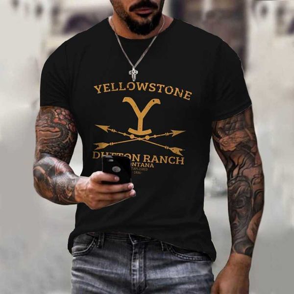 

2023 new yellow print 3d fashion men's slim fit t-shirt summer sports trend casual short sleeveo1bc, White;black
