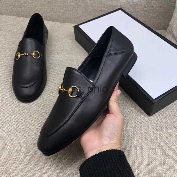 

dress shoes classic women casual shoes 100 authentic cowhide metal buckle ladies leather letter flat shoe mules princetown men trample lazy, Black
