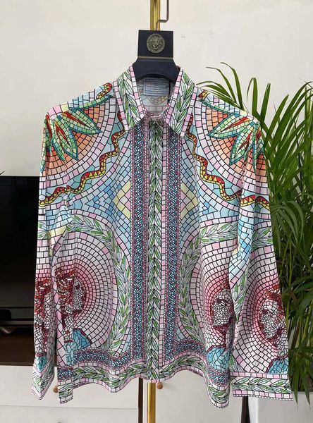 

mens shirt designer casablanca clothing european american trend oversized men casual shirt printed ethnic style summer long sleeve -3xl, White;black
