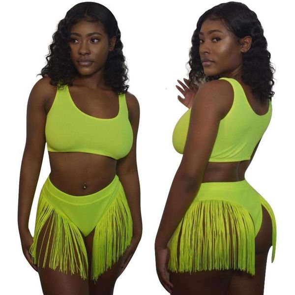 

women clothing tassel swimsuit two piece suit, White;black