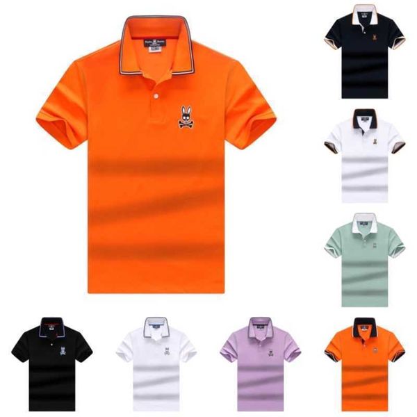 

psycho bunny t-shirt cartoon skull rabbit new fashion brand embroidery casual polo shirts men's loose cotton business breathable tees u, White;black