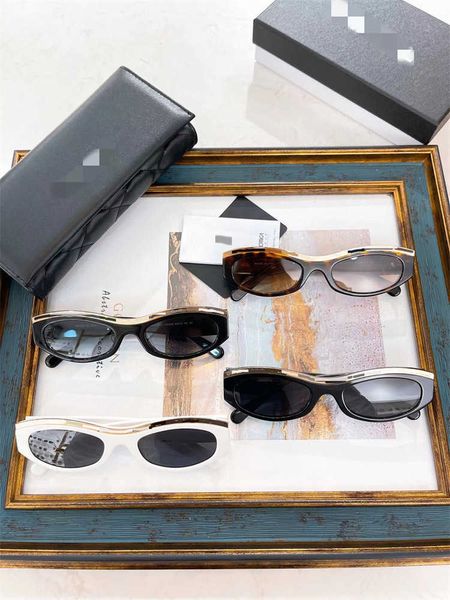 

new small fragrant net red star the same oval fashionable metal rimmed sunglasses ch9112, White;black