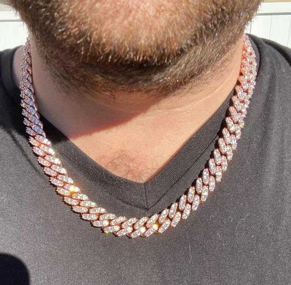 

14k rose gold cuban necklace chain hip hop jewelry pass diamond test 12mm moissanite diamond cuban necklace, Silver