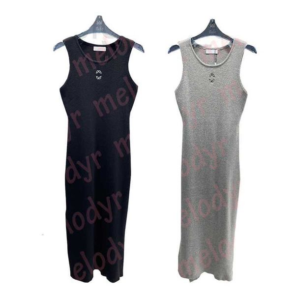 

plus size dresses designer women knitted dress summer slim tight skirts embroidery letter high elastic sleeveless 224z, Black