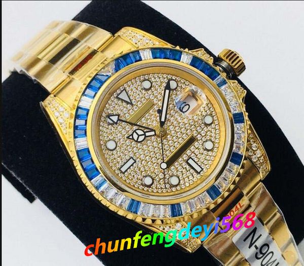 

2023 fine men's watch 316 stainless steel case colored blue diamond bezel automatic mechanical movement diameter 40mm fashion mens wris, Slivery;brown