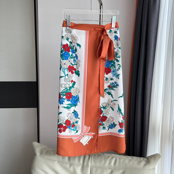 

fashion band spring and summer flower printed skirt, Black