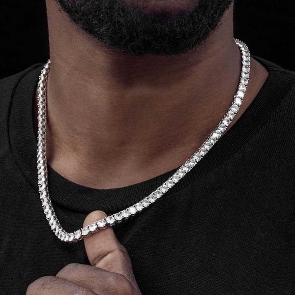 

925 sterling silver fine jewelry 3mm width iced out diamond mounted mens moissanite tennis chains necklace