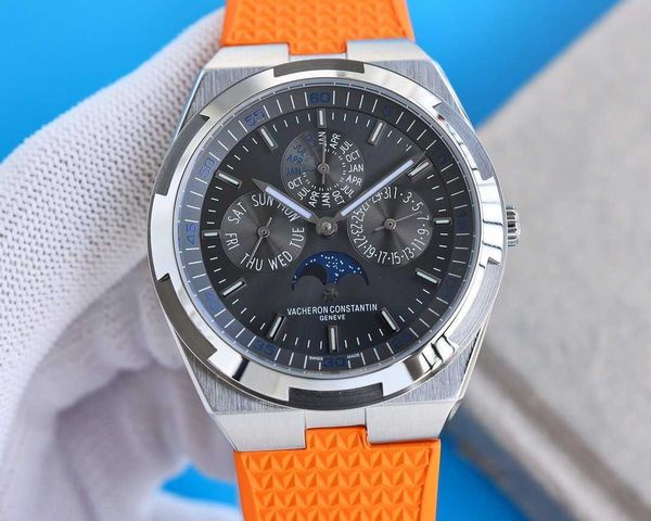 

men's luminous moon phase chronograph wrist watches v c 4300v 41.5mm seaovers cal 1120.qp luxu highest quality iced out bezel amazing g, Slivery;brown