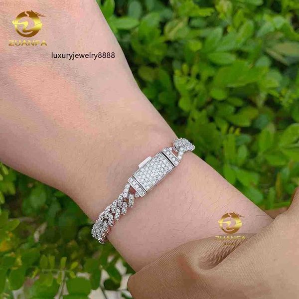 

rts jewelry s925 silver 1rows cuban chain micro vvs moissanite gold plated necklace bracelet cuban link