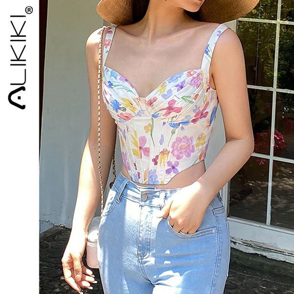

t-shirt floral corset crop women camis straps backless camisole elegant fashion bustier summer, White