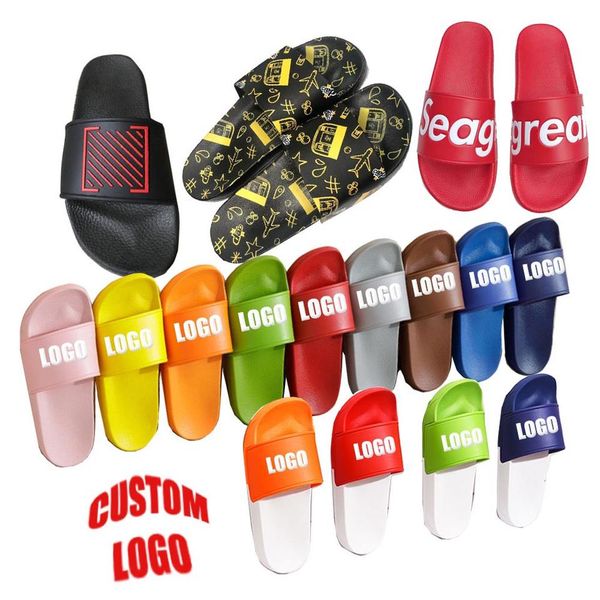 

custom slippers with logo men 3d printed slippers pvc footwear slides custom logo sandal custom slippers designer, Black