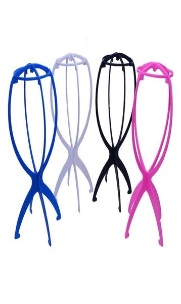 

colorful ajustable wig stands plastic hat display wig head holders 18x36cm mannequin headstand portable folding wig stand2458938, White