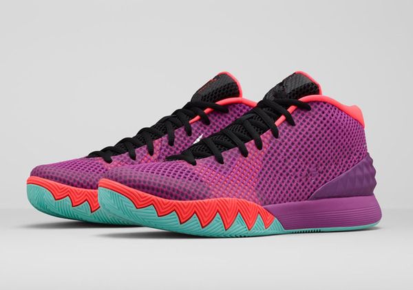 

kyries 1 easter men basketball shoes irving 1s medium berry white green red wolf grey yellow dungeon sport shoes size 7-12