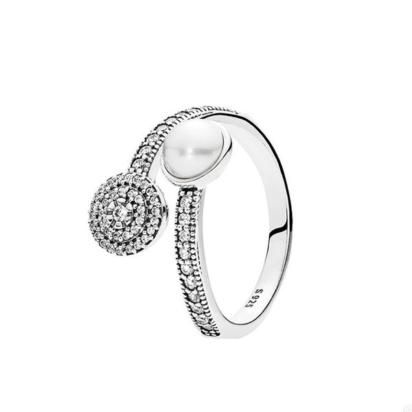 

white pearl sparkling open ring for pandora authentic sterling silver party rings designer jewelry for women girls crystal diamond luxury ri, Slivery;golden