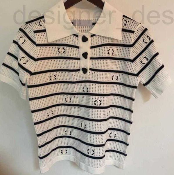 

women's polos designer new fashion high-end women polo shirt in 3 colors womens t lapel heart button breathable mesh translucent texq, White