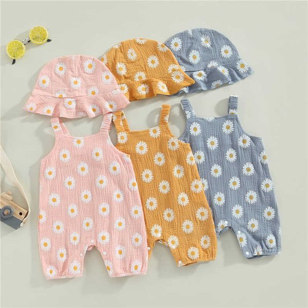 

jumpsuits 0-18 months old girl floral printed 2pcs cotton sleeveless jumpsuit newborn baby clothing g220606, Blue