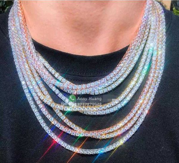 

hip hop iced out d color white vvs 925 sterling silver 3mm 4mm 5mm 6mm 7mm 8mm moissanite diamond tennis chain necklace
